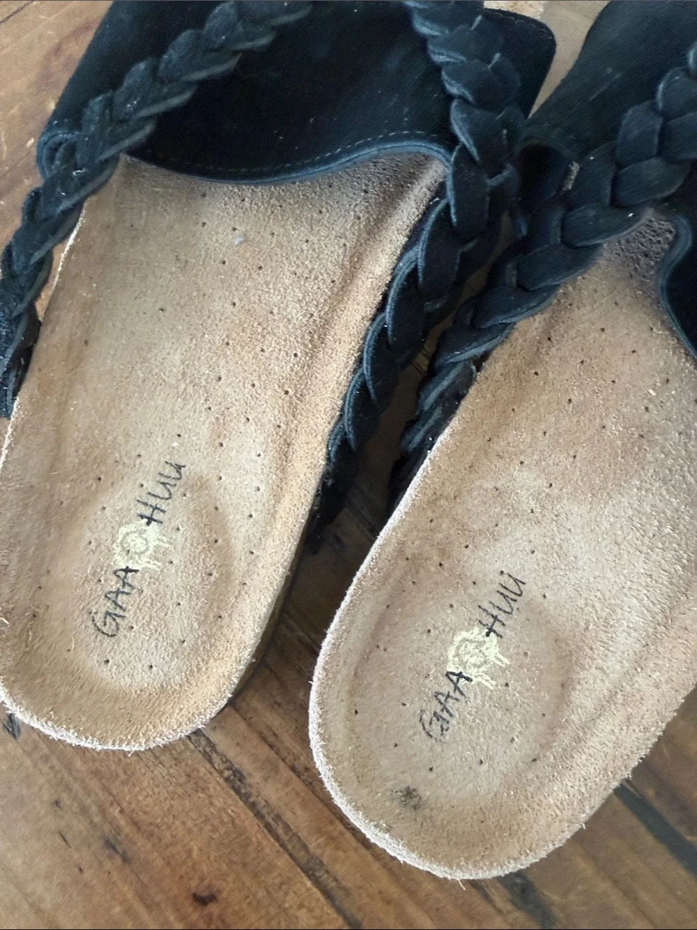 Women's Black Braided Suede Thong Sandals - Comfort Footbed